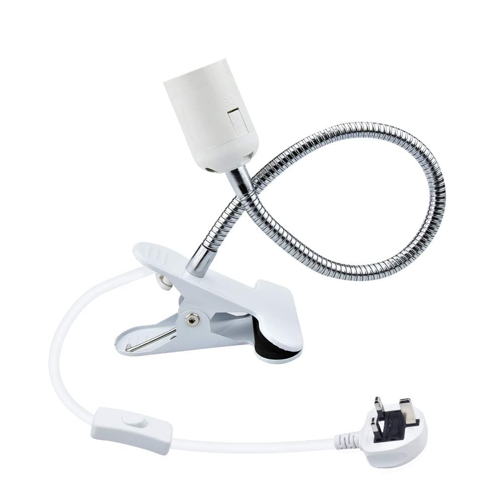 Bonlux Clip On Bulb Holder E27 with On/Off Switch UK Plug 360 Degrees Flexible Lamp Holder Clip E27 Edison Screw Lamp Holder Base for Desk and Offices Garages Kitchens