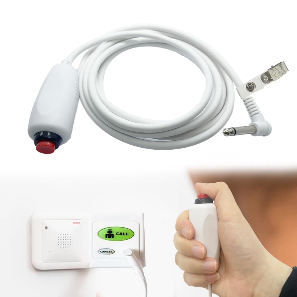 Replacement Nurse Call Cord, Red Button Momentary Call Cable for Nurse Station, 1/4" Phone Plug 7 Feet (1 Pcs)