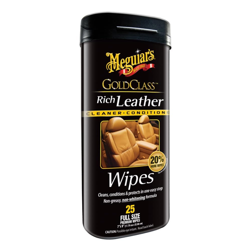 Meguiar’s Gold Class Rich Leather Wipes - Leather Car Cleaning Wipes that Offer Conditioning and UV Protection, Rich Moisturizers Help Prevent Leather From Drying Out and Cracking, 30 Wipes