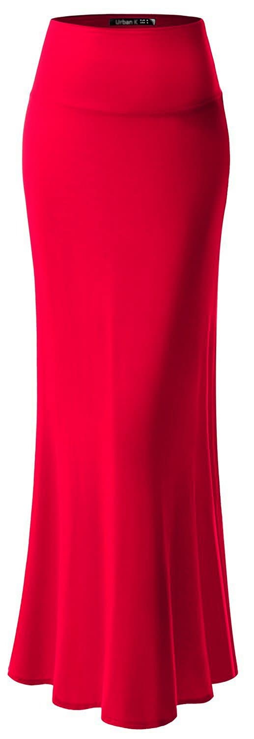 Womens Basic Foldable High Waist Regular and Plus Size Maxi Skirts