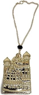Al-Ameen Muslim Gift Islam Car Rear Mirror Hanging Decorative Ornament Vehicle Decor AMN-356 Mini Al-Quran in Metal Cage Masjid Mosque Design Pendant Ramadan Eid (Gold/Black)