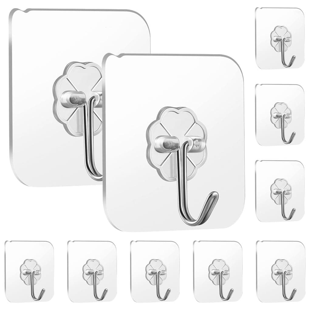 HASTHIP ® 10Pcs Wall Hooks Strong Acrylic Backing Glue Wall Hooks Self-Adhesive for Bathroom, Kitchen Waterproof Ultra Adhesive,Transparent