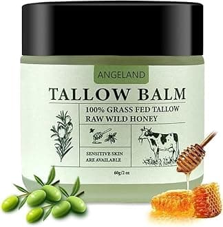 Beef Tallow and Honey Balm for Skin Care, Whipped Tallow Cream for Face & Body, 100% Organic Grass-Fed Beef Tallow, Natural Honey & Beeswax Moisturizer, Deep Hydration & Nourishment, Fast Absorbing