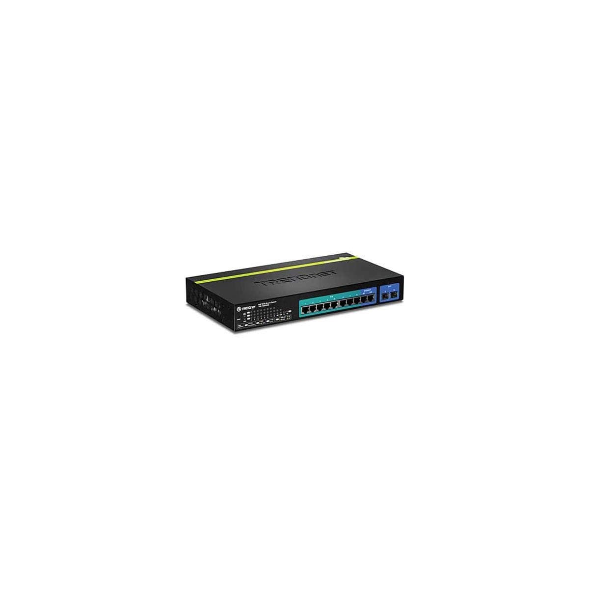 TRENDnet 10-Port Gigabit Web Smart PoE+ Switch, 8 x PoE+ Gigabit Ports, 2 x Gigabit Ethernet Ports, 2 x Shared SFP Slots, 75W Total Power Budget, Rack Mountable, Lifetime Protection, Black, TPE-1020WS