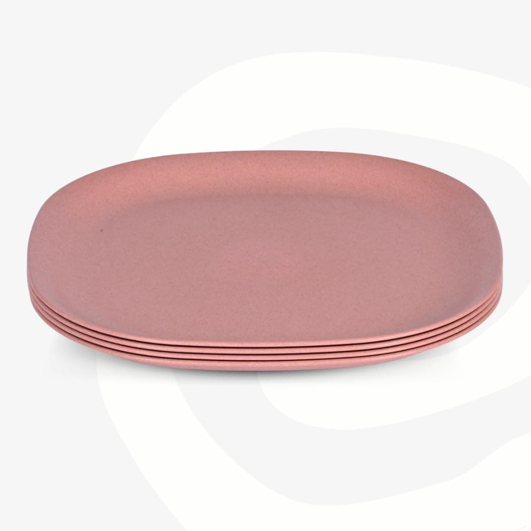 Eha Set of 4 Earth-Friendly Square Dinner Plates |11 inch| Unbreakable Plates Made with Bamboo Fibers & Rice Husk Fiber | Microwave Safe Full Dinner Plates | for Hot & Cold Servings |Pink