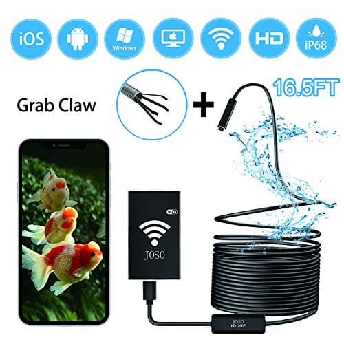 Wireless Endoscope WiFi Borescope Inspection Camera 1200P Semi-Rigid 2.0 MP HD Snake Camera 8 LED Lights for Android & iOS Smartphone, iPhone, Samsung, Tablet Includes Carring Case Bag - Black 16.5FT