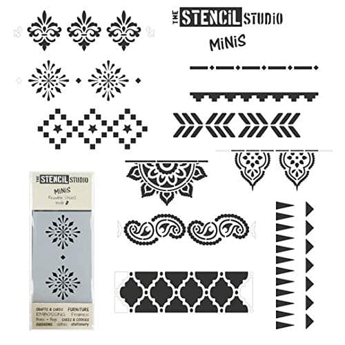Stencil MiNiS Stencil Set - Pattern & Border Stencil Set - 10 x stencil Minis. Ideal for fun craft & DIY projects. Paint furniture, cards, walls, fabric and more. (10881SET)