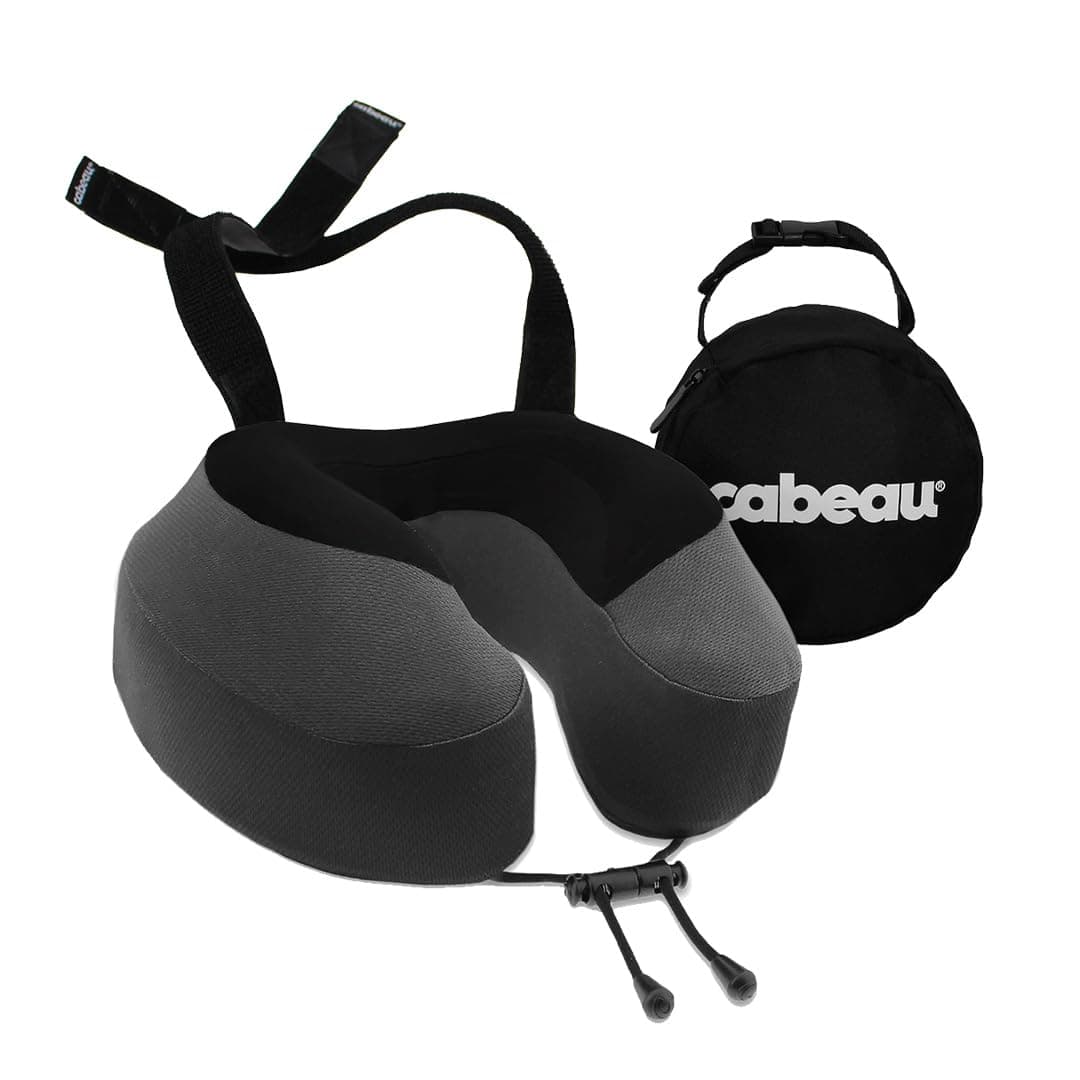 Cabeau Evolution S3 Travel Pillow - Memory Foam Neck Pillow for Airplane and Long Flights with Seat Straps for Head and Neck Support, 360 Degree Support (Steel Grey)