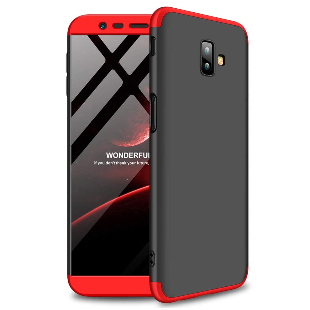 Heromiracle j6 Plus Case 3 in 1 Compatible with Samsung Galaxy j 6plus Cases 360 Full Body Protection j6Plus Phone Cover Protective Skins Slim Thin Matte Gaxaly j 6 Cases 6.0 inch (Black-Red)