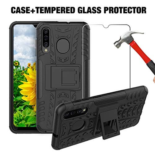 A50 Case,A50S Case,Heavy Duty Protective Cases for Samsung Galaxy A50 A50S A30 A30S A20 Protection Bumper (Tempered Glass + Black Case)