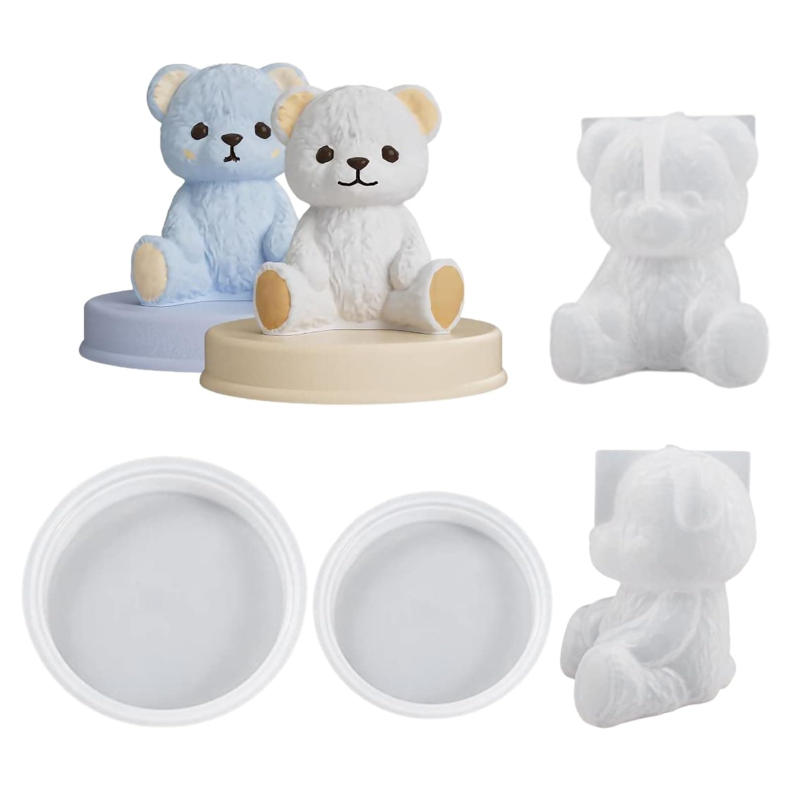 Excefore 4pcs 3D Teddy Bear Resin Mold - Silicone Ice Cube and Candle Mold for DIY Handmade Gifts, Art Crafts, Home Decoration