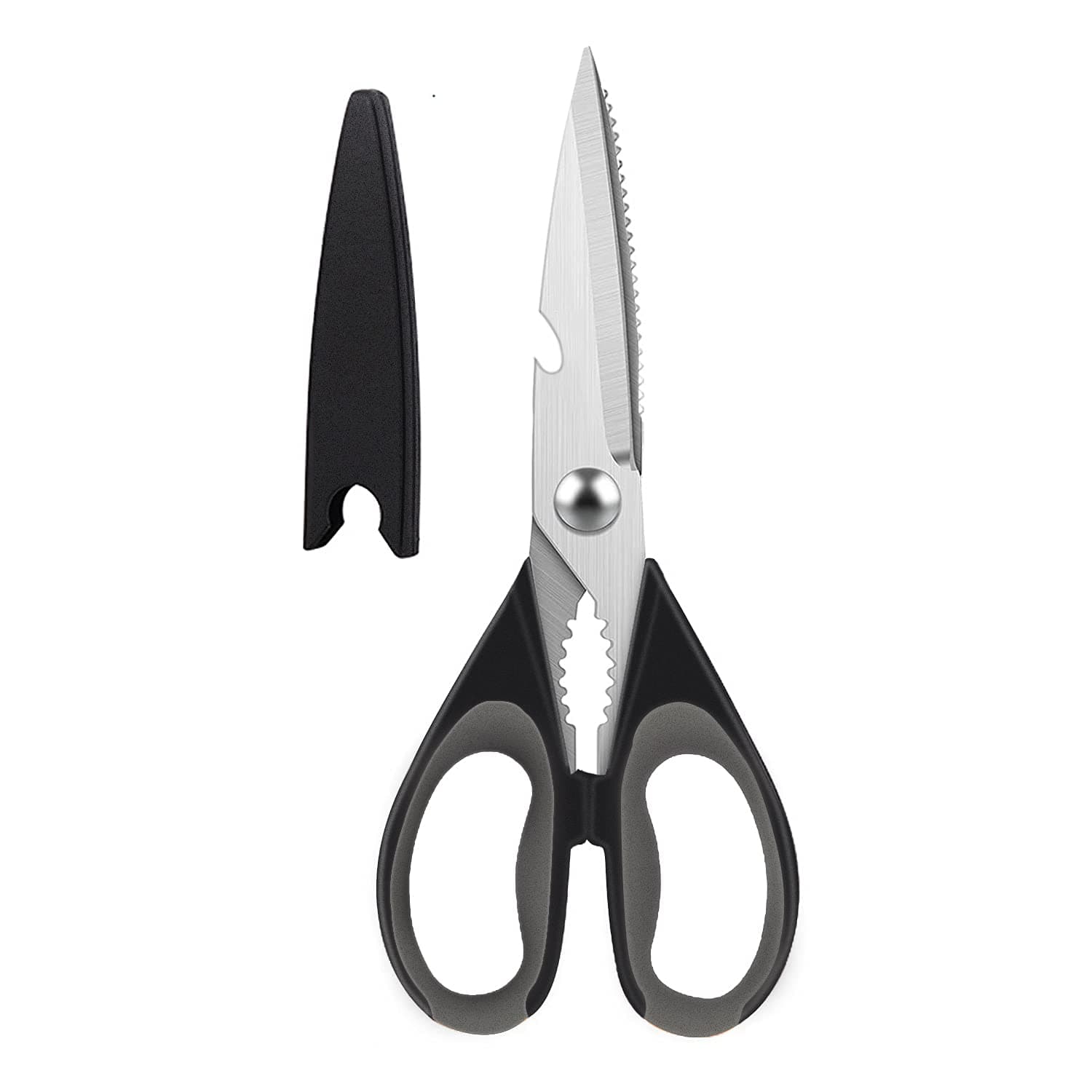 Heavy Duty Kitchen Scissors, Sharp Kitchen Scissors Multipurpose Utility Stainless Steel Scissor, Kitchen Shears for Chicken Poultry Fish Meat Vegetables Herbs BBQ Bones Flowers Nuts (Black & Grey)