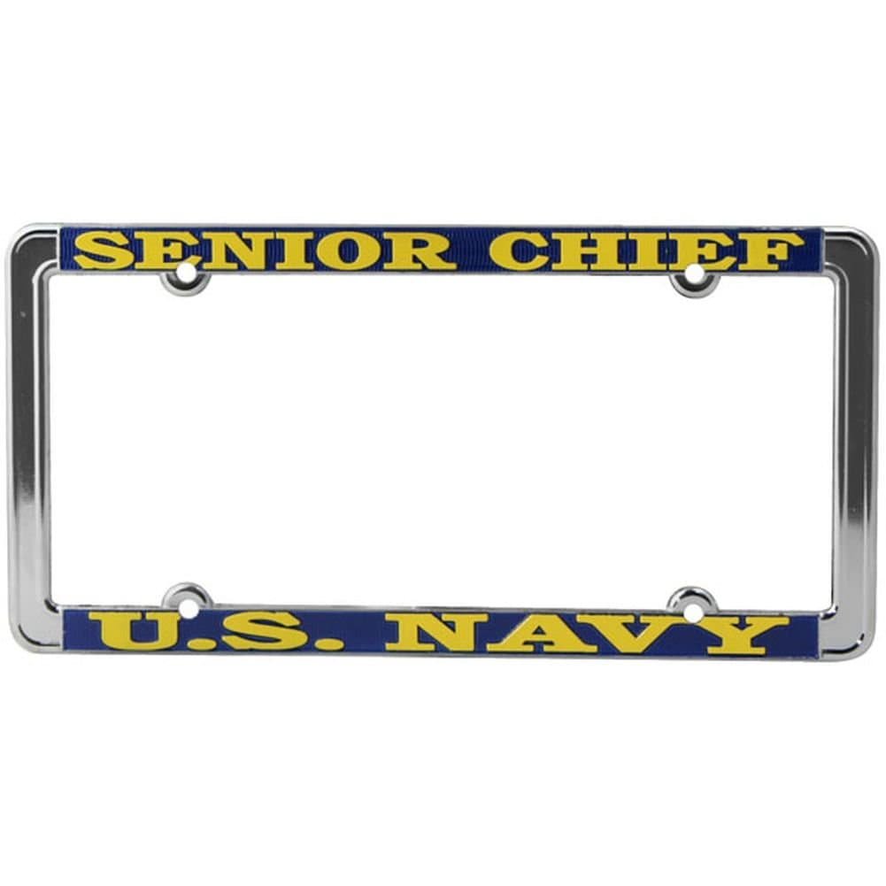 US Navy Senior Chief License Plate Frame, Thin Rim