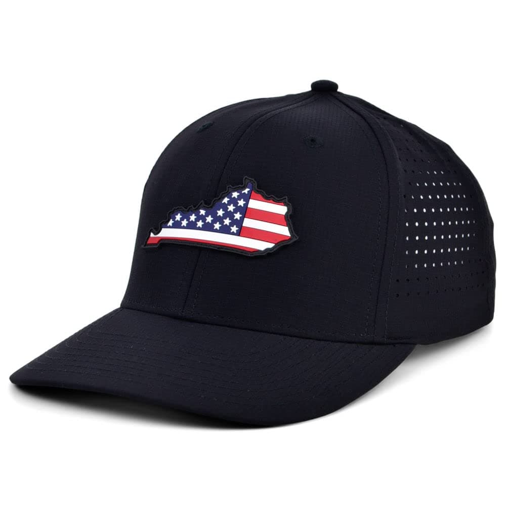Local Crowns Kentucky Rubber Patch USA Flag Fill Performance Cap, Black/Performance Usa Flag, One Size