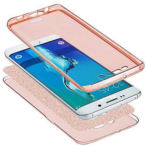 YSIMEE Compatible for Cases Samsung Galaxy S7 Edge Covers,Silicone Clear Rubber Bling Glitter Sparkling TPU Ultra Thin Shockproof Transparent Protective Back Covers -Pink