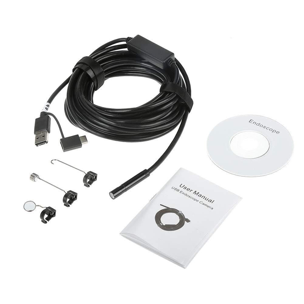 1pc Black 5 Meter Micro USB Borescope and Type C OTG Endoscope with 2 Megapixel Waterproof Inspection Snake Camera and 6 Adjustable LED for Pipe Car Inspection