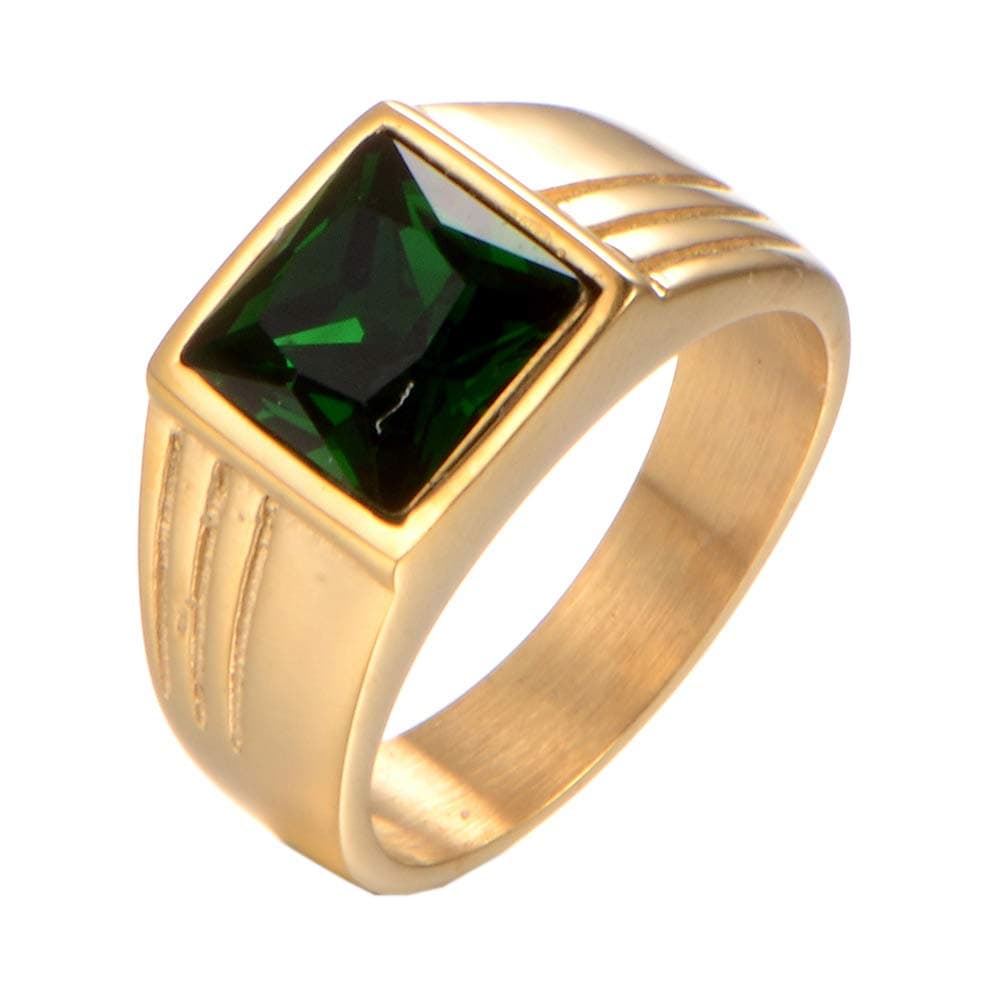 Men's Stainless Steel Square Gemstone Ring