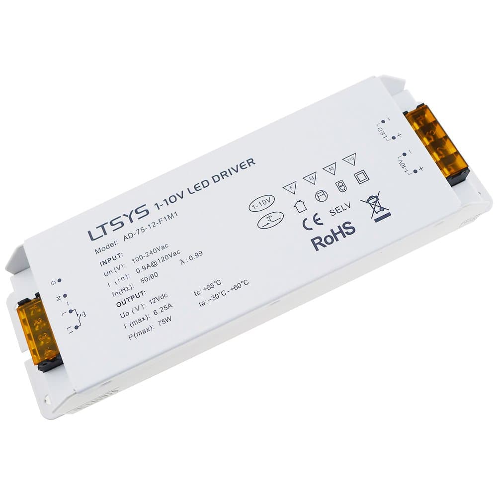 1-10V/Push DIM LED Intelligent Dimming Driver 75W 6.25A 12VDC for LED Controller