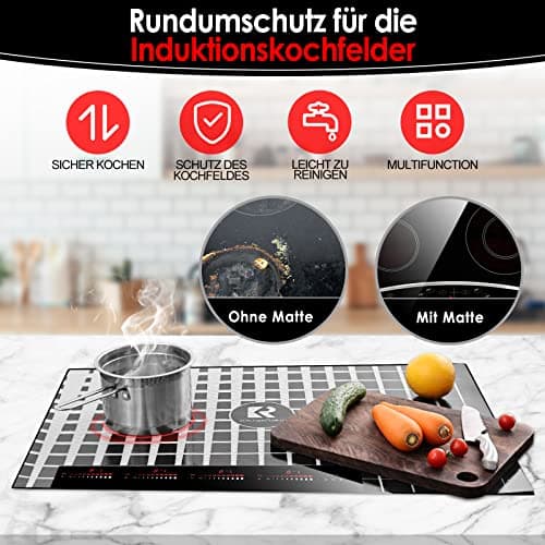 KitchenRaku Checkered Large Induction Hob Protector Mat 78x52cm, Silicone Induction Hob Cover- (Magnetic) Cooktop Scratch Protector for Induction Hob,Multifunctional Silicone Mats