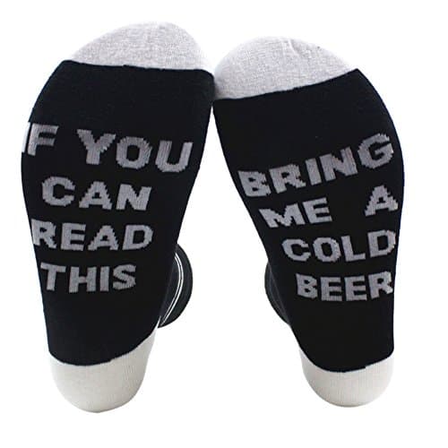 Uwback Unisex Socks IF You Can Read This PLEASE Bring Me A Glass of Wine Bear Coffee Knitting Word Socks Black White(beer)
