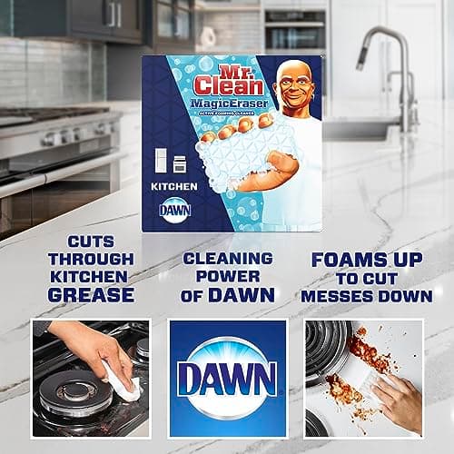 Mr. Clean Magic Eraser Kitchen and Oven Cleaner with Dawn, Cleaning Pads with Durafoam, 10 Count