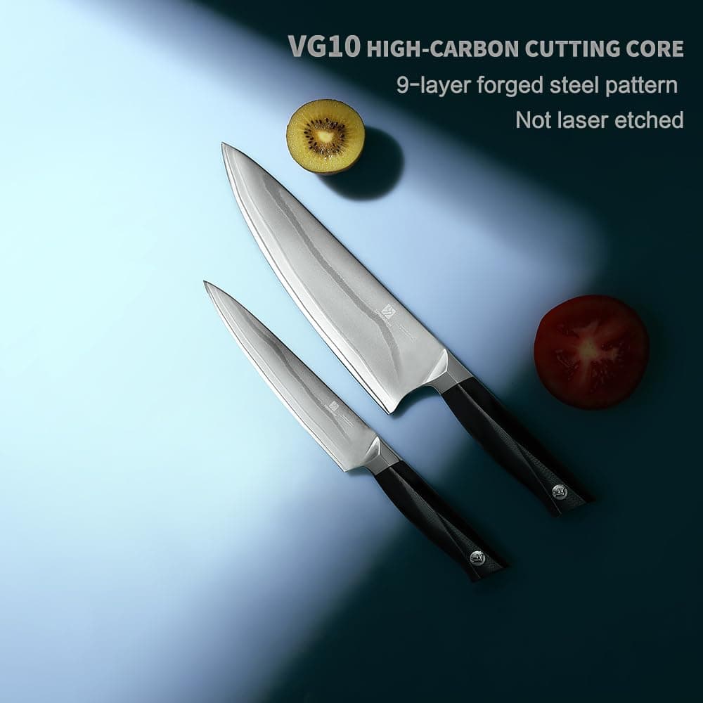 zongchuan 10C Pro Kitchen Knife Set 2pc,8" Chef Knife & 5.5" Utility Knife,VG10 High Carbon Stainless Steel,6-Star Sharp Standard,G10 Black Handle,Love's Gift Box