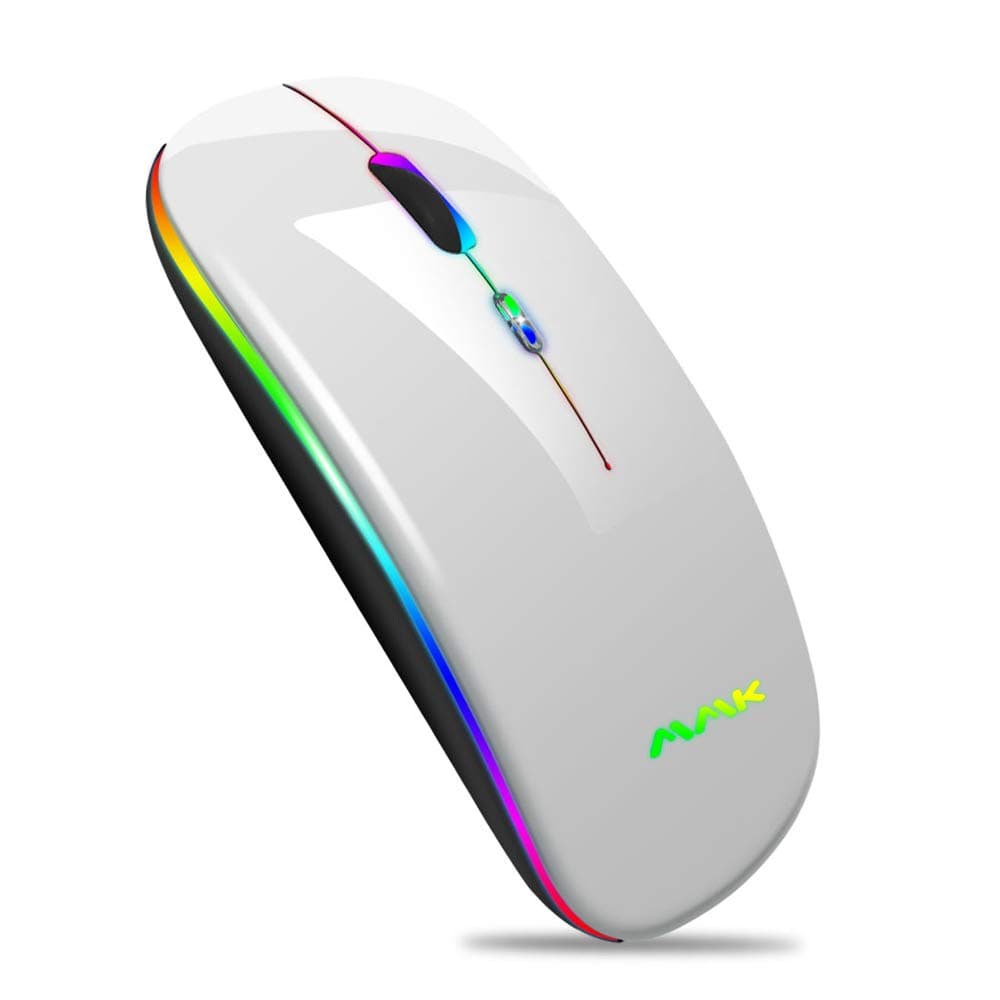 Wireless Bluetooth Mouse for Laptop, Rechargeable Mouse 2.4G USB Optical Wireless Mouse, LED Slim Dual Mode(Bluetooth 5.0 and 2.4G) Wireless for Laptop, PC, Mac OS, Android, Windows(Silver)