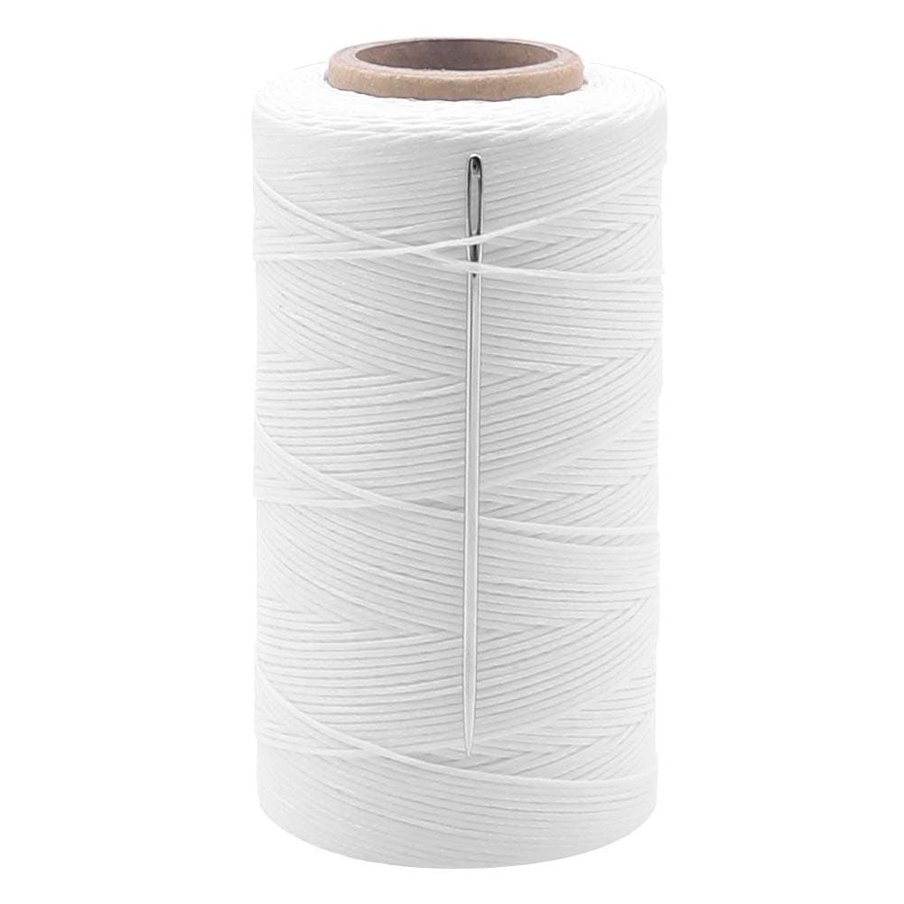 Vivifying 1mm Waxed Thread, 328 Yard White 150D Waxed Leather Thread with Needles for Bookbinding, DIY Crafts and Sewing Leather Projects