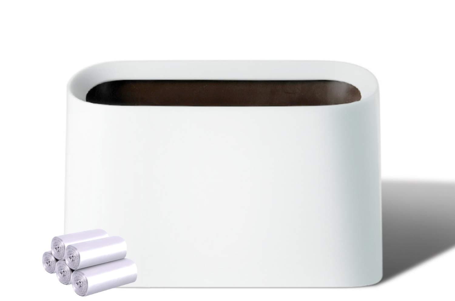 Lotsa Style Original Mini Trash Can, Small Waste Garbage Basket Bin for Desk Office Kitchen, Makeup Holder for Bedroom Bathroom, 100 Plastic Bags (White-Value)