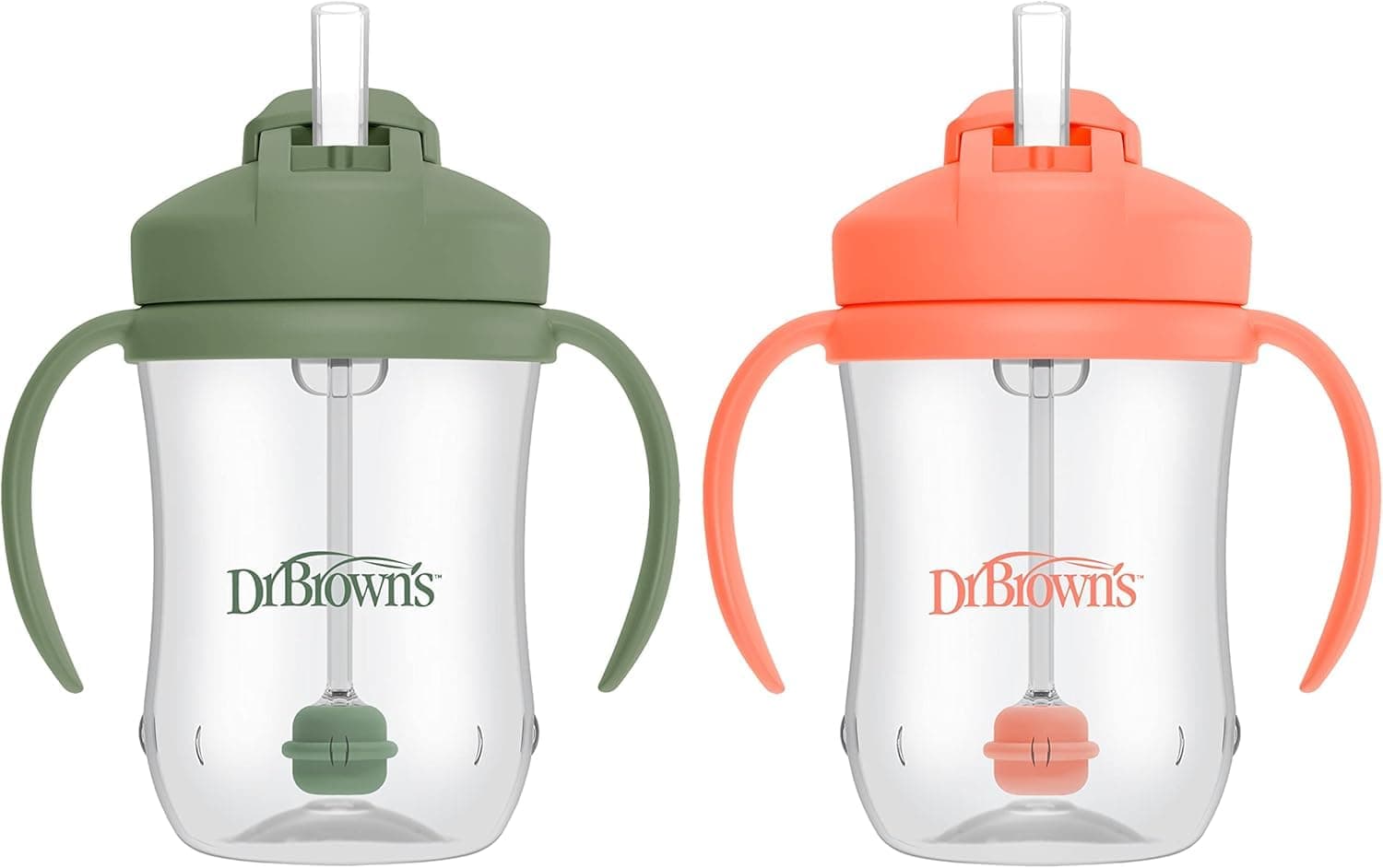 Milestones, Baby's First Straw Cup Sippy Cup with Straw, 6m+, 9oz/270ml, 2 Pack, Coral & Olive Green, BPA Free
