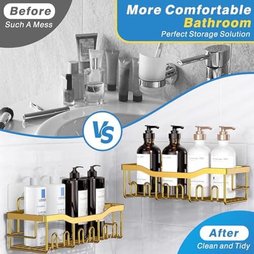 EUDELE 5-Pack Rustproof Stainless Steel Shower Caddy – No Drill Adhesive Bathroom Organizer with Large Capacity, Spacious Shower Shelves for Inside Shower, Kitchen & Home Decor Storage-XL Size