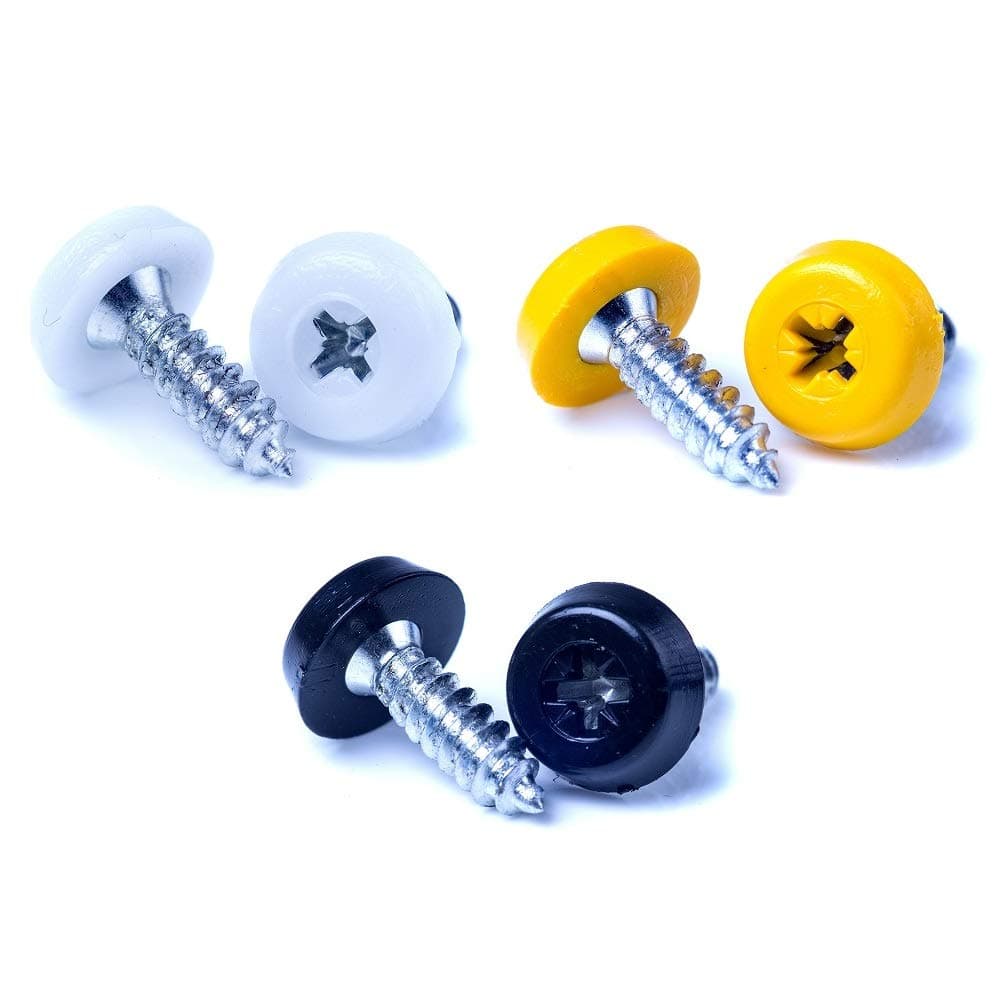 BEK-FIX Number Plate Oversized Screws Plastic Top 2x White 2x Black 2x Yellow