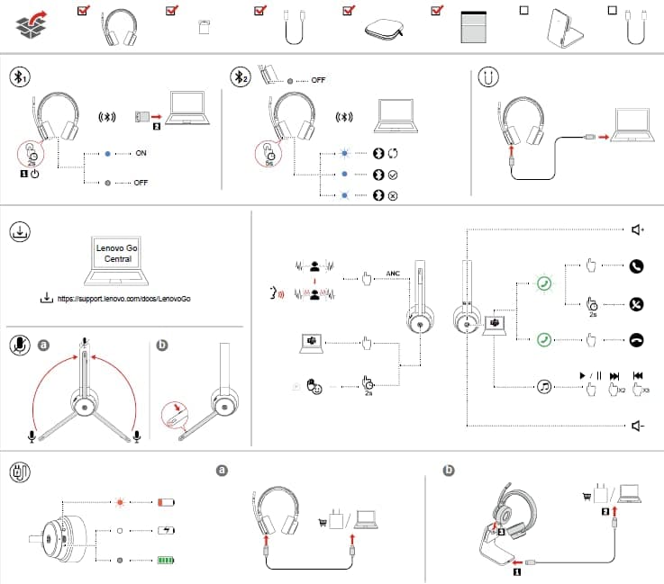 Lenovo Go - Wireless ANC Headset - Bluetooth Headset - Active Noise Cancelling - Rotatable Boom Mic - Microsoft Teams Certified, Iron Grey, Large
