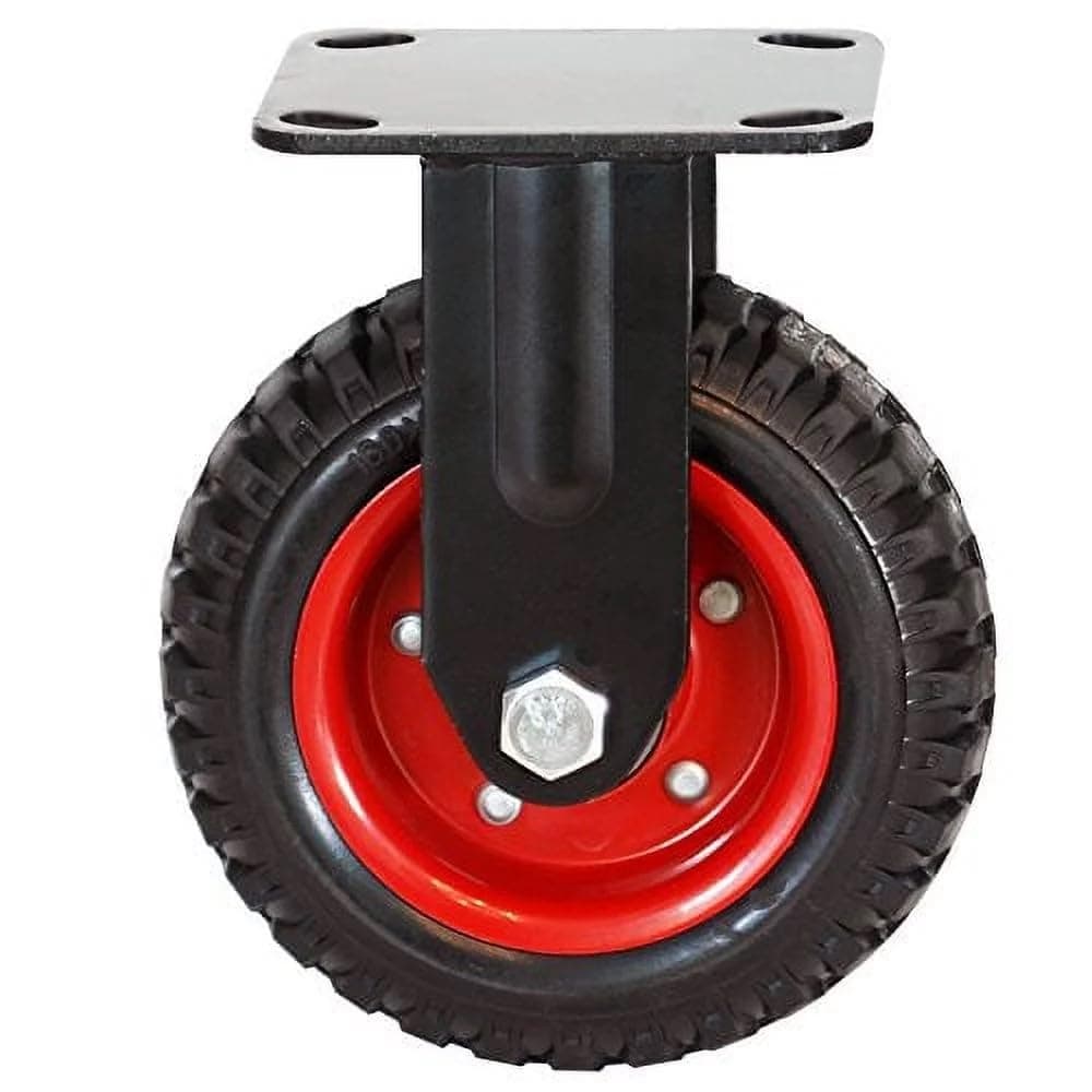 POWERTEC 8 Inch Caster Wheels, Heavy Duty Fixed Plate Casters with Rubber Knobby Tread for Workbench, Dolly, Cart, Trolley, Wagon, Toolbox and Chicken Coop, Large Rubber Castor Wheels, 1PK (17053V)