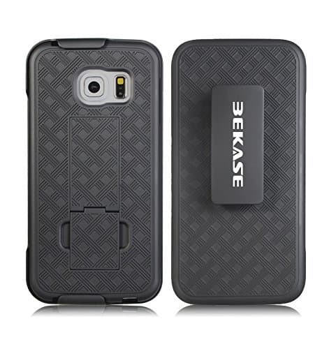 BEKASE (TM) Hard Shell Holster Combo Matte Finish Protective Slim Case for Samsung Galaxy S7 Edge with KickStand & Locking Belt Swivel Clip - Black
