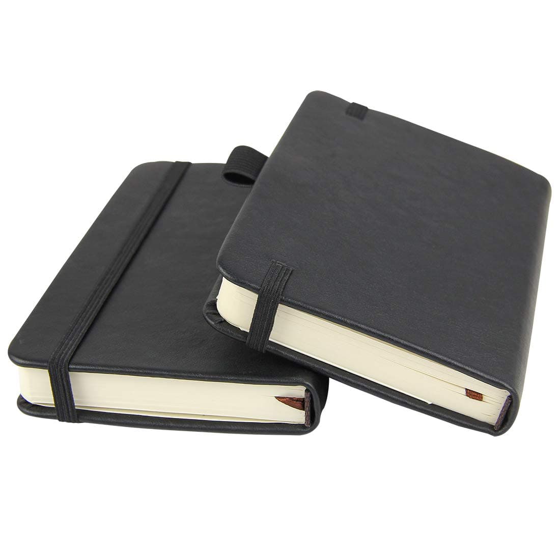 (2-Pack Pocket Notebook 3.5" x 5.5", Small Hardcover Journal with Pen Holder, Inner Pockets, 100gsm Thick Ruled/Lined Paper, Black