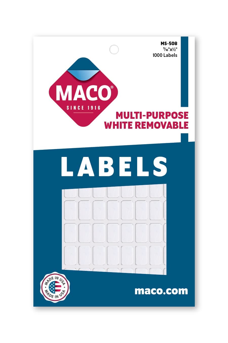 MacoWhite Rectangular Multi-Purpose Labels, 5/16 x 1/2 Inches, 1000 Per Box (MS-508)