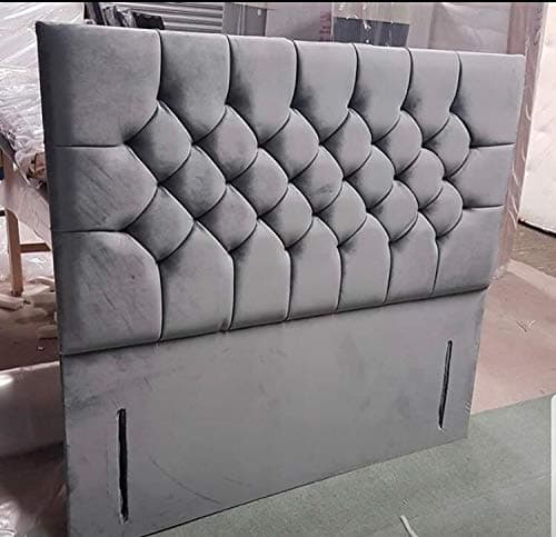 Tall Floor Standing Headboard Chesterfield | Double King Size | Plush Soft Velvet | Matching Fabric Button | Steel | 5ft King Size
