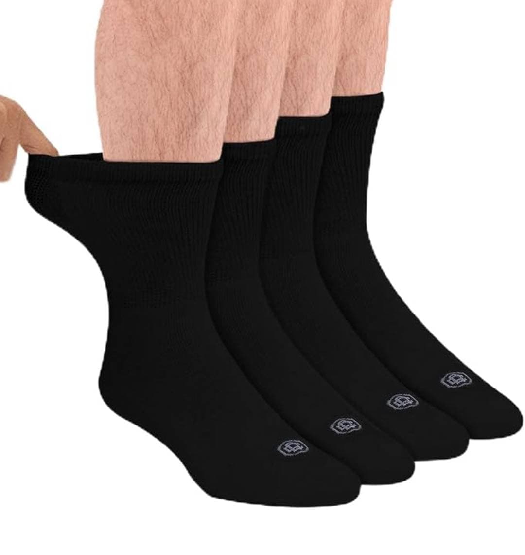 Diabetic Socks for Men, Seamless Crew Socks with Non-Binding Top, 4-Pairs, Large 10-13 & X-Large 13-15
