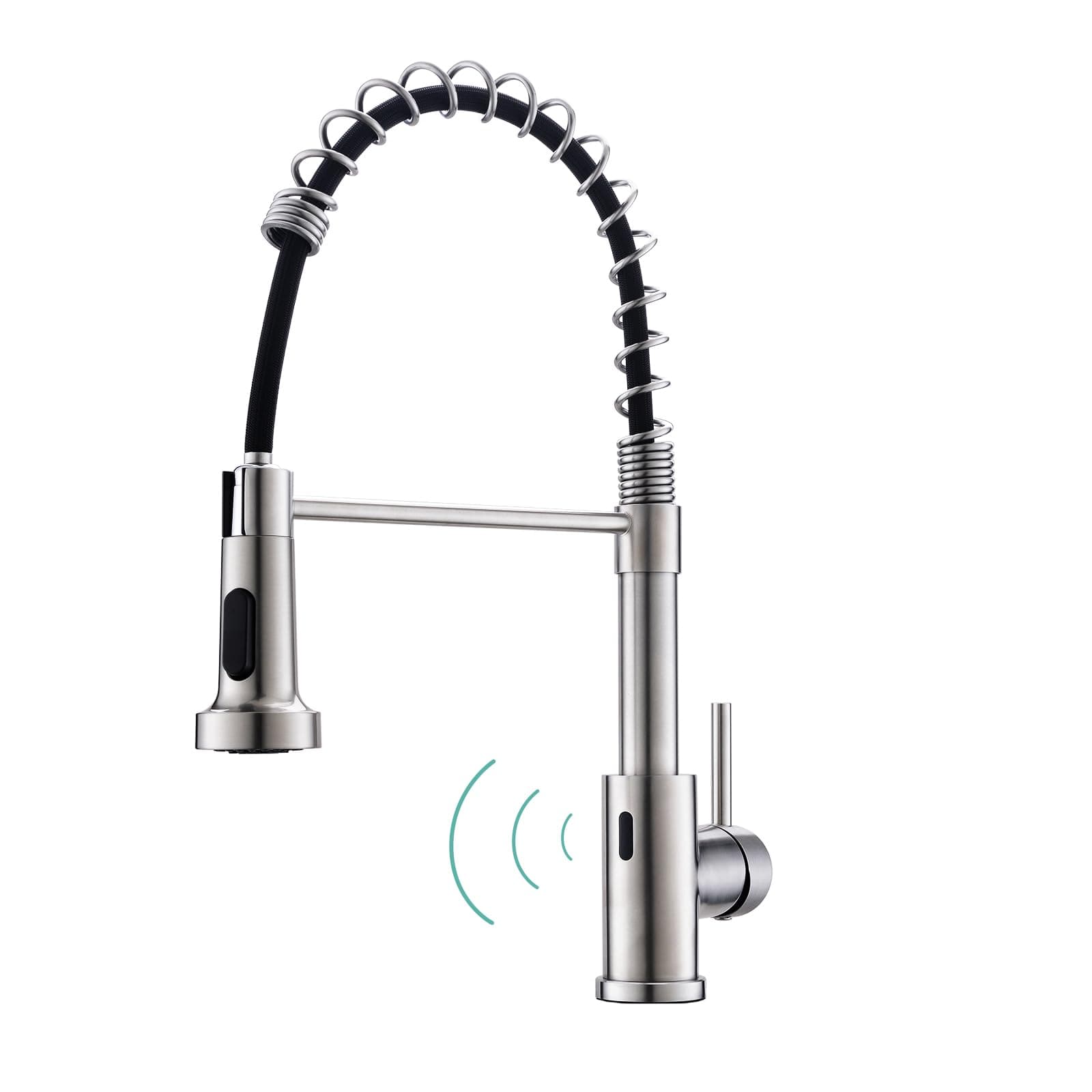 WEWE Touchless Kitchen Faucet with Pull Down Sprayer - Motion Sensor Kitchen Faucets Spring Single Handle Stainless Steel Kitchen Sink Faucet (Brushed Nickel)