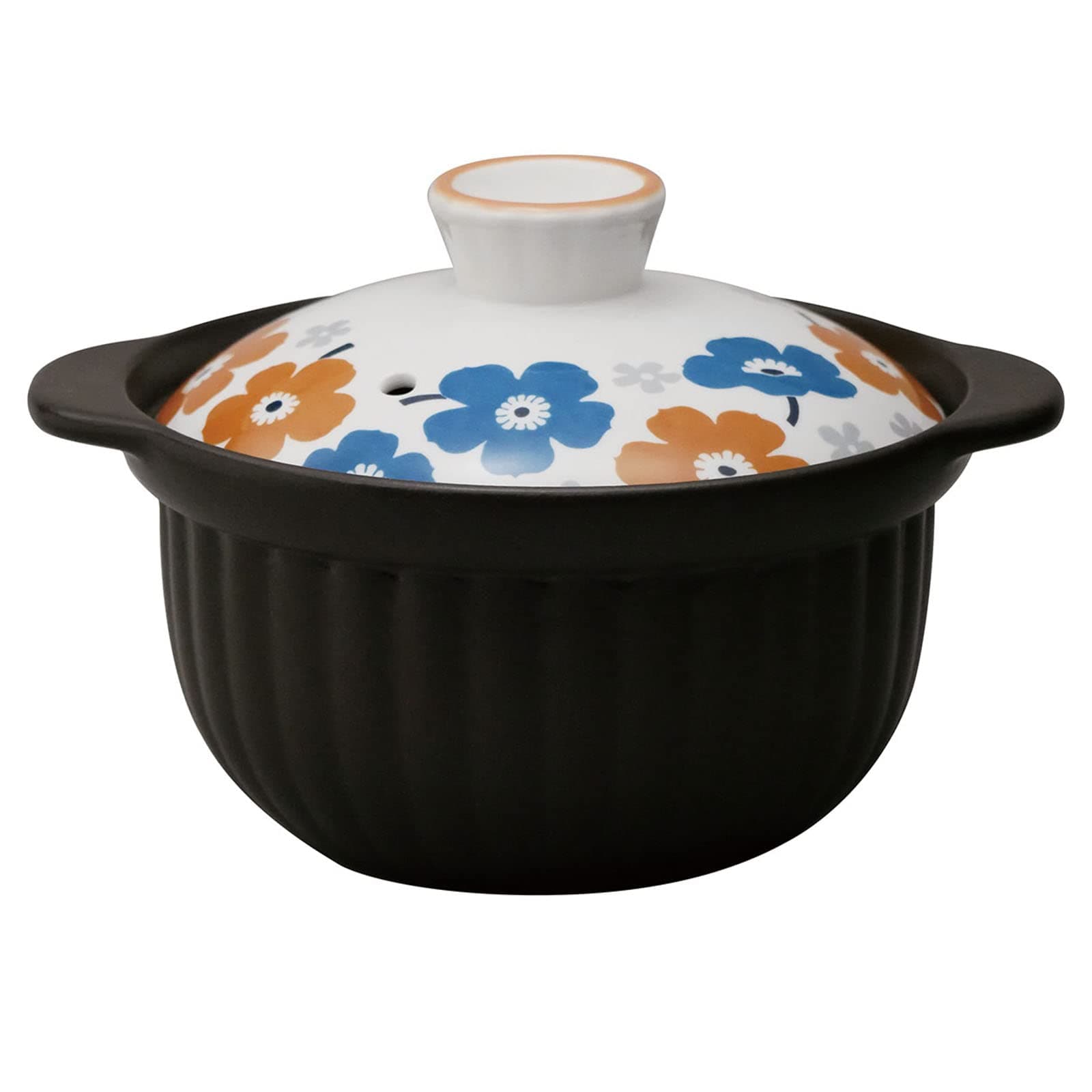 Thermatec 7223-0690 Rice Earthenware Pot, 2 Cups, Direct Fire, Microwave Compatible, Approx. 7.9 inches (20 cm), Floral Pattern, Anemona