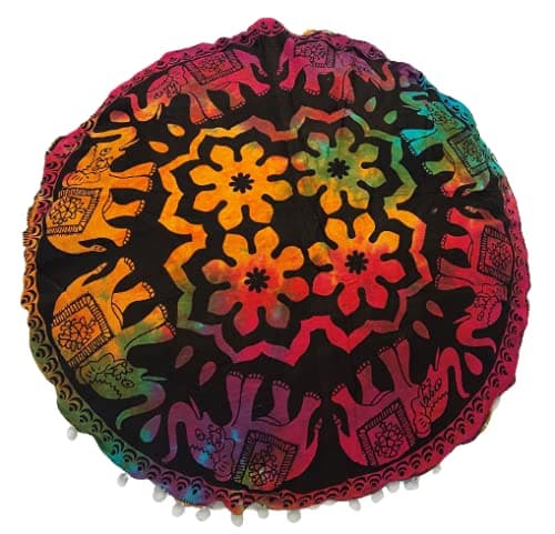 Throw Floor Pillow “Covers Only” Tie Dye Round Seating Pouf Case Home Decor Flower Elephant Printed Indian Mandala Cotton Meditation Cushion Cover Living Bedroom Ottoman Hippie -22 Inch