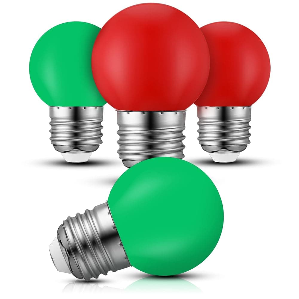 Azonee LED Colored Light Bulbs, 4 Pieces G14/ G45 Light Bulbs, 1W 220V E26/ E27 Base Small Night Light, Red Green Light Bulbs for Bedroom String Lights Kitchen Window Candle Porch Table Lamp