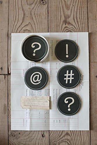 Round Plastic Coasters W/ Typewriter Symbols Punctuations & Holder Set Of 7 Country Home Office Desk D