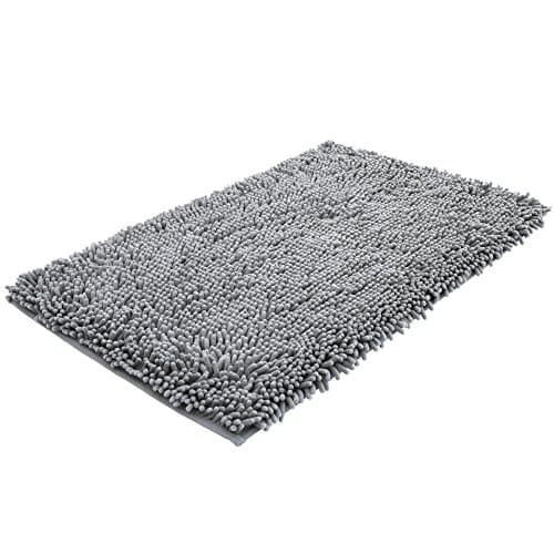 NTTR Super Soft Bath Mat Microfiber Shag Bathroom Rugs Non Slip Absorbent Fast Drying Bathroom Carpet Shower Rug (Gray 20" x 32")
