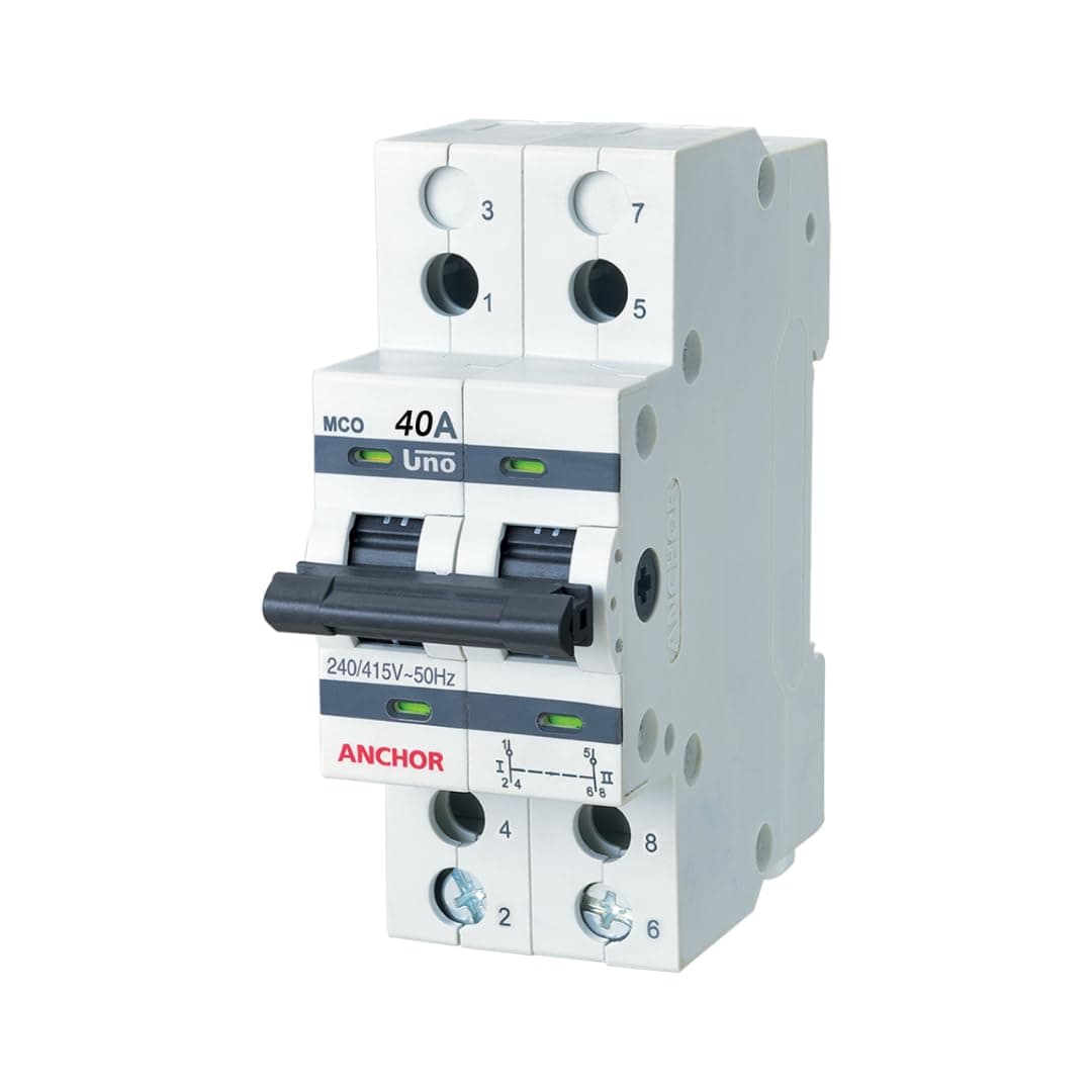 Anchor by Panasonic UNO Series 40 Amp Dual Pole MCB | 2 Pole C Curve MCB | 40A Change Over Switch Circuit Breaker (White, 98083)