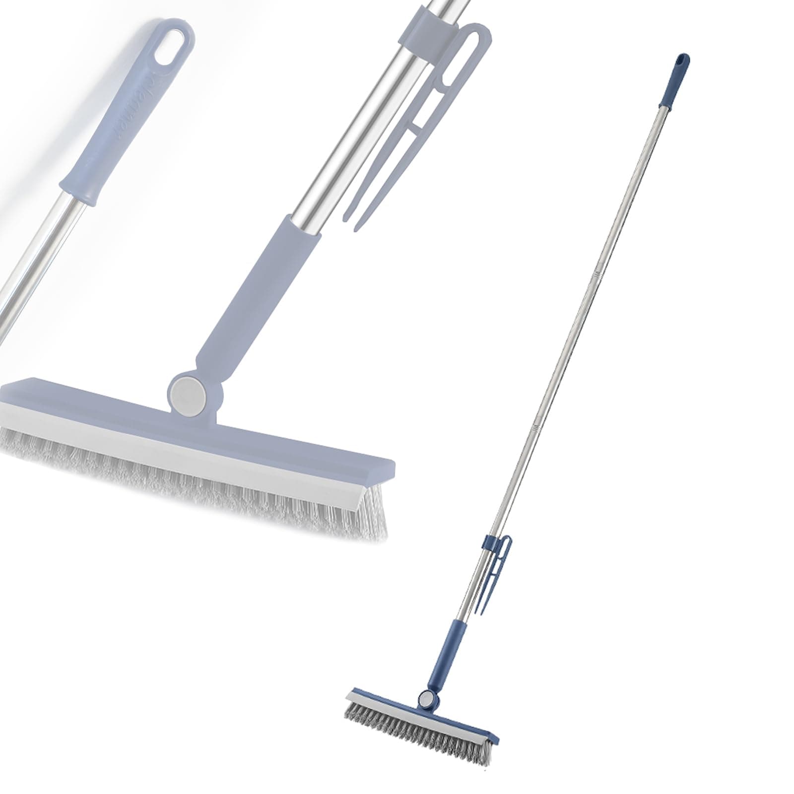 Floor Scrubbing Brush with 57" Adjustable Long Handle,3 in 1 Living Grout Brush with Squeegee,V-Shape Stiff Bristle,Heavy Duty Bathroom Cleaning Tool for Tile,Deck,Patio,Wall,Garage,Kitchen