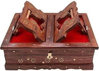 Handmade Wooden Rehal Full Carving Design Rosewood Rectangular Holy Book Stand Box for Quran Ramayan Bible Gita Ved Guru Granth Sahib (Brown, Standard)