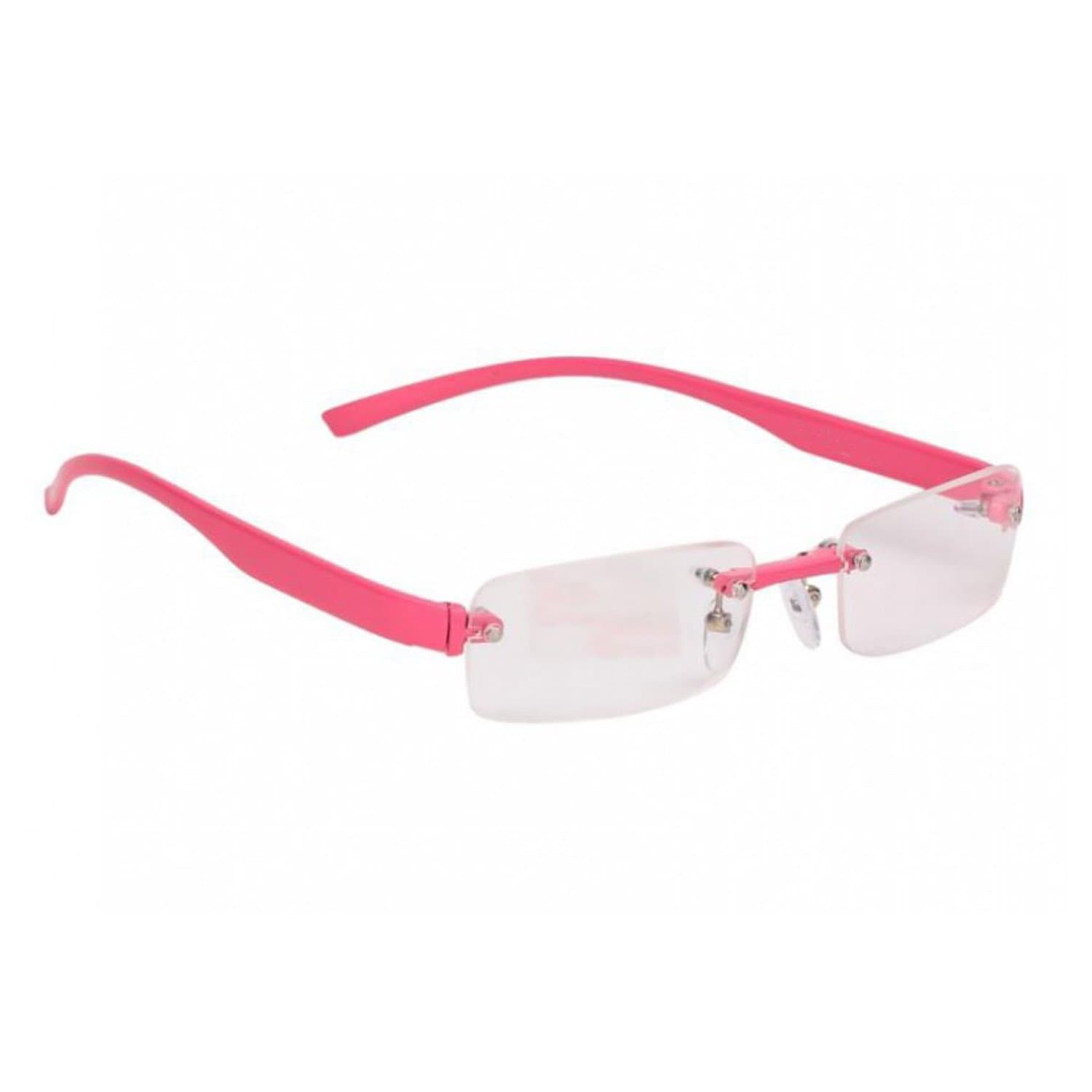 aDiEstore Rimless Rectangular Eyeglasses Premium Fiber Eyewear Frame for Men and Women - Pink