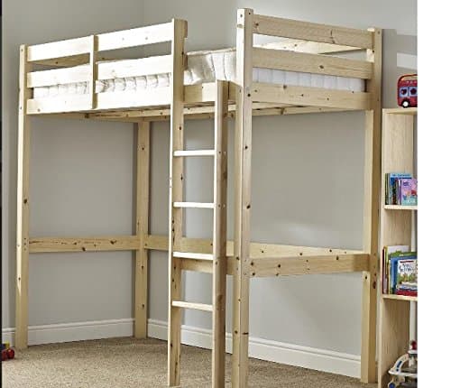 Chester High Sleeper Bunk Bed in Natural Pine, 185 cm H x 173 cm W x 85 cm D